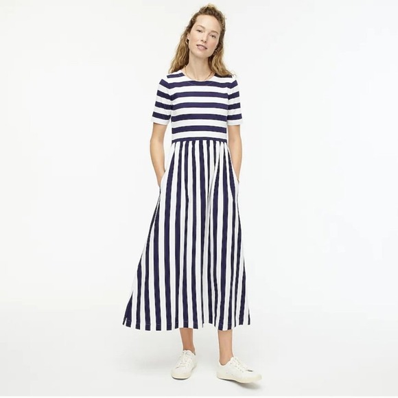 Dresses & Skirts - J. Crew‎ Rugby Striped Midi Maxi Cotton Dress W Pockets Sz 6 NWT